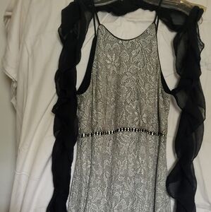 Betsy & Adam Black and White Camisole with Beaded Detail